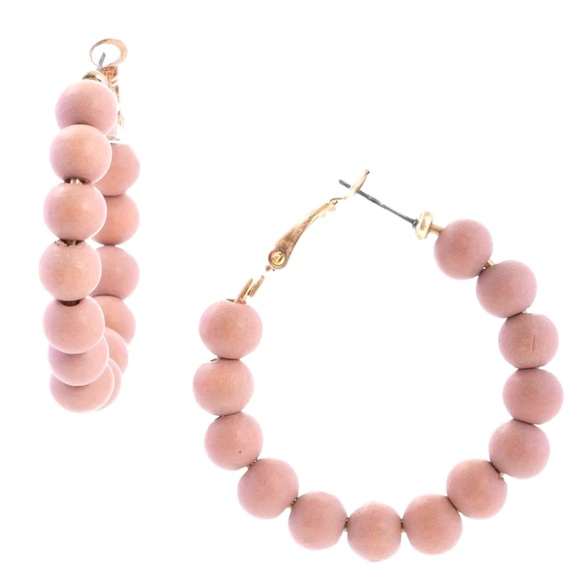 Saachi Anthropologie New Pink Wood Beaded Hoop Earrings 29$